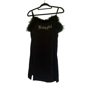 Poster GRL Babygirl Black "Miss Free" Boa Trim Women's  Size XL Mini Dress